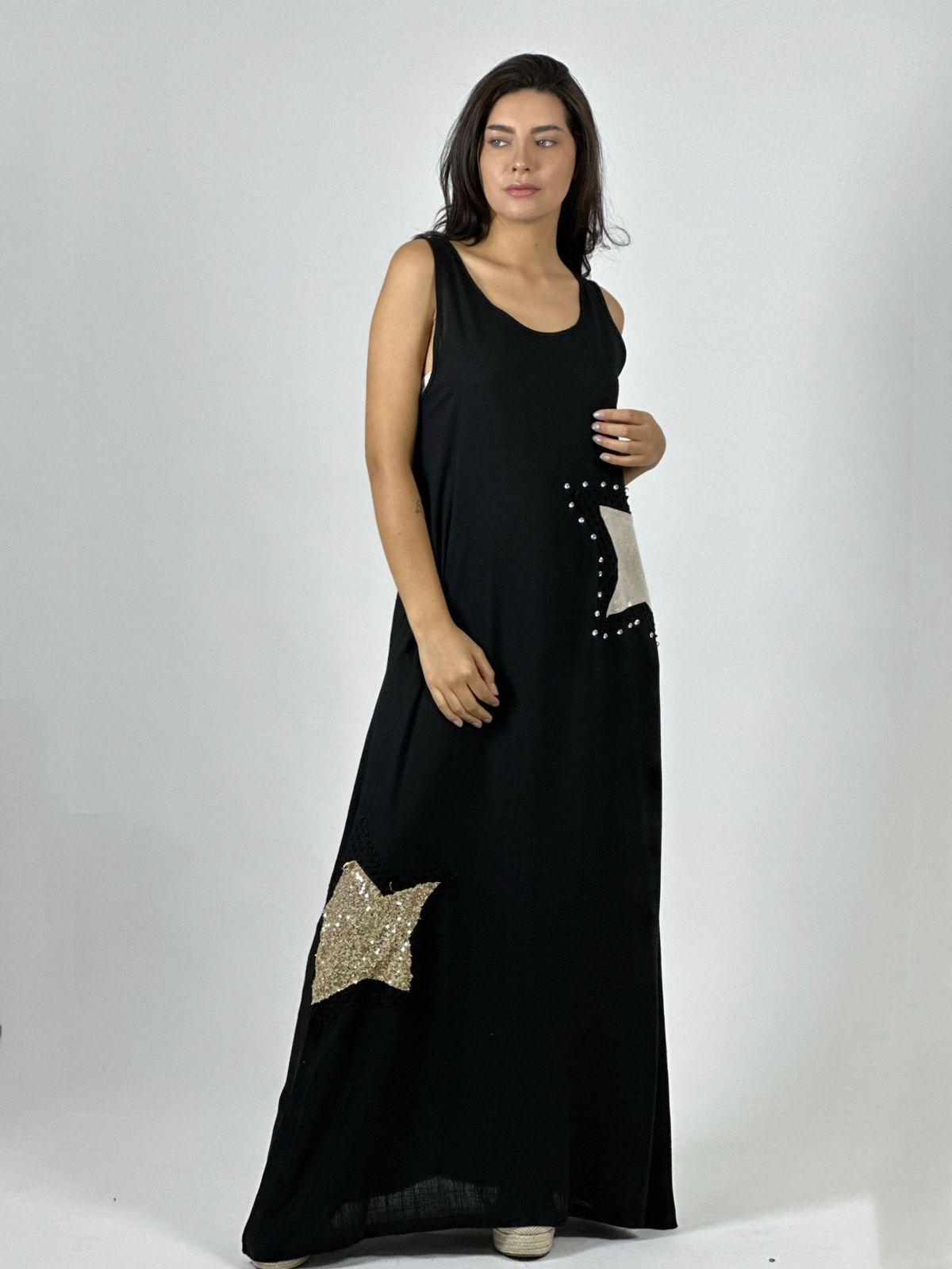 Vestido Lino Estrellas Tejidas con Brillos