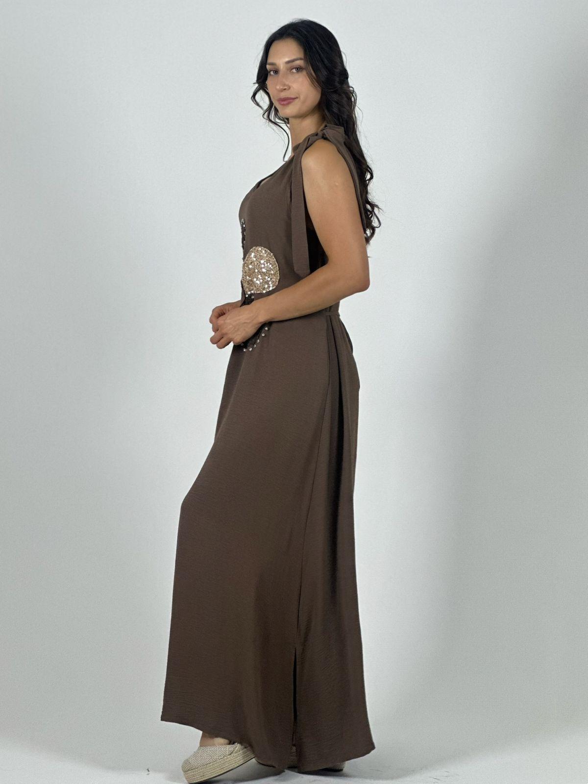 Vestido Lino Flor Brillos