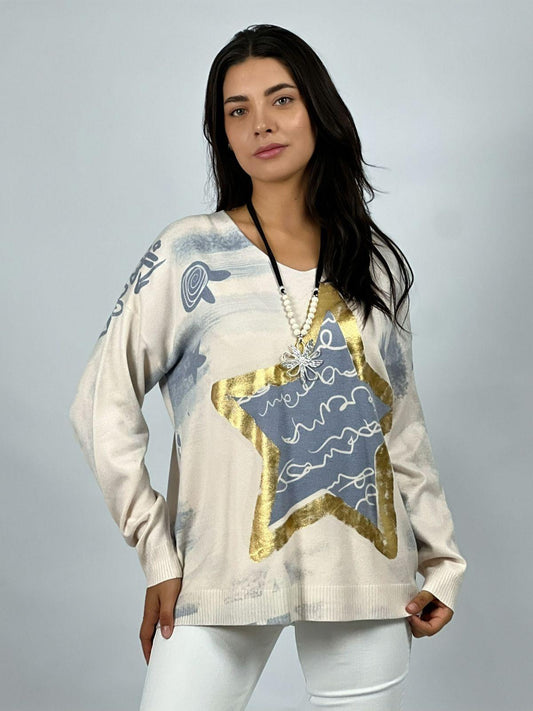 Sweater Spandex con Estrella Dorada y Diseños