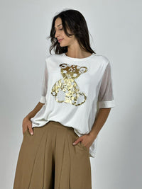 Polera Algodón Osito Dorado Mangas Tejidas