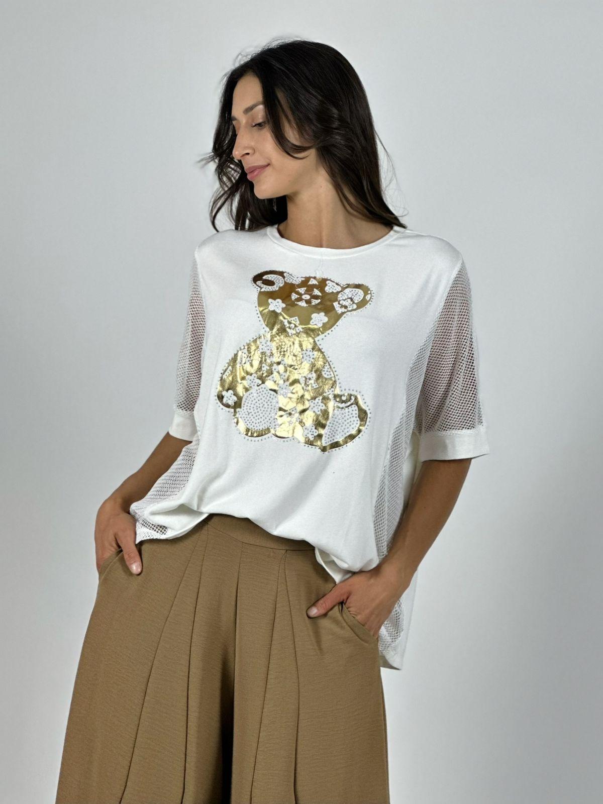 Polera Algodón Osito Dorado Mangas Tejidas