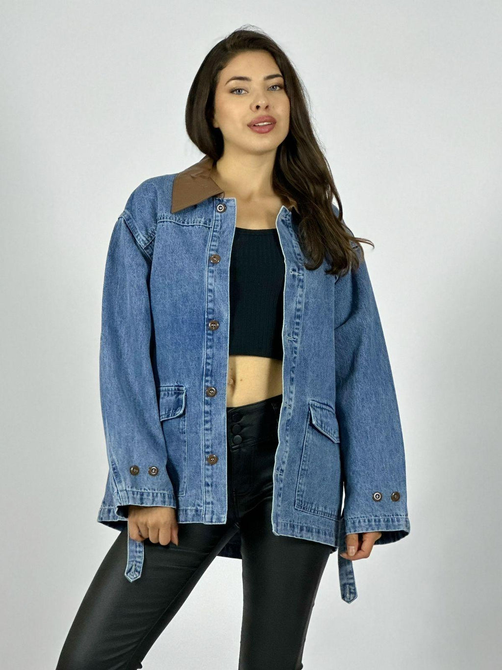 Chaqueta Mezclilla Cuello Cuerina