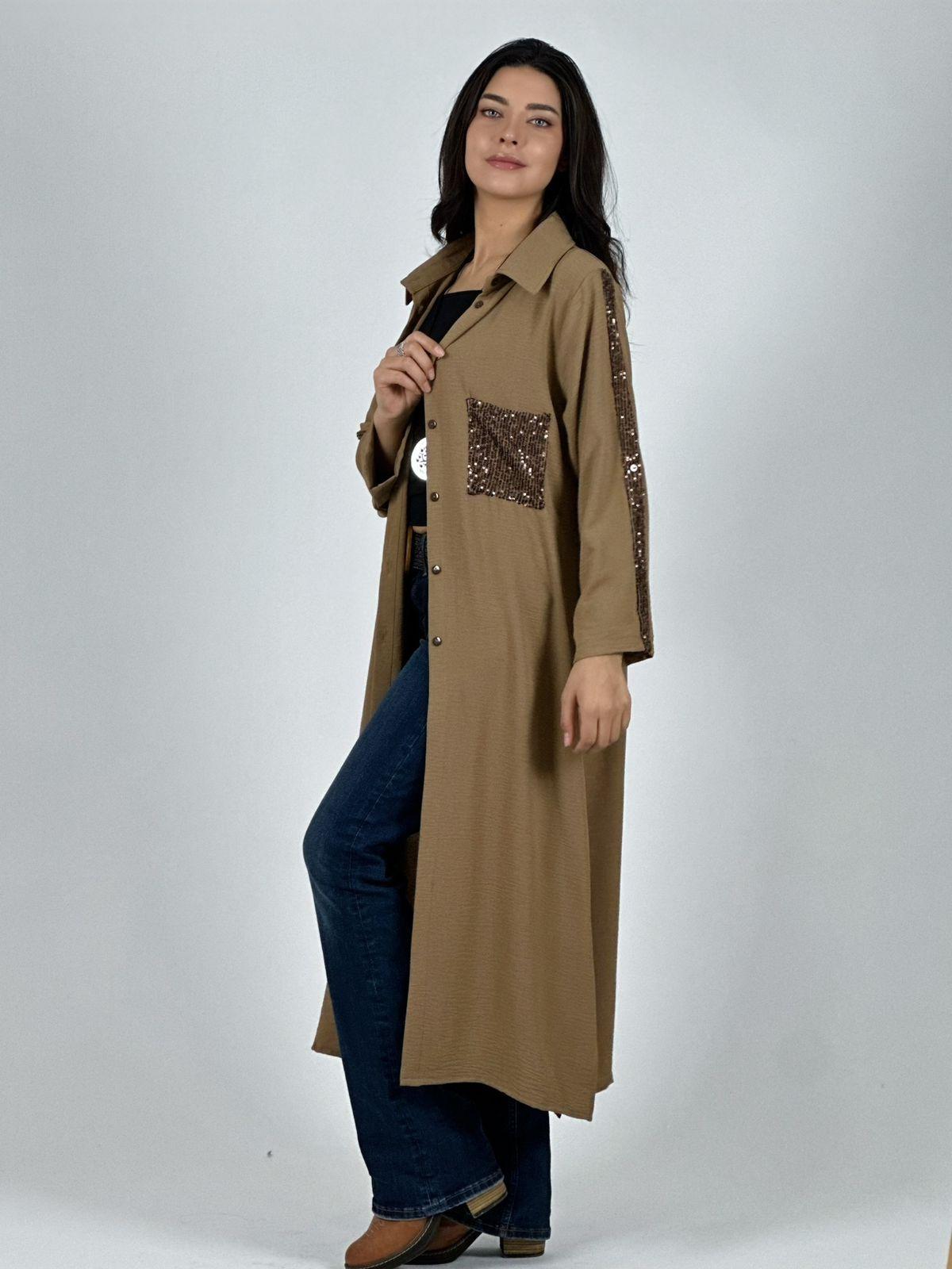 Blusón Camisero Tela Cey Con Detalles Brillantes