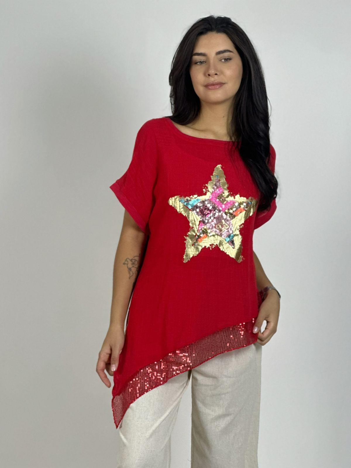 Polera Lino Con Estrella Colorida