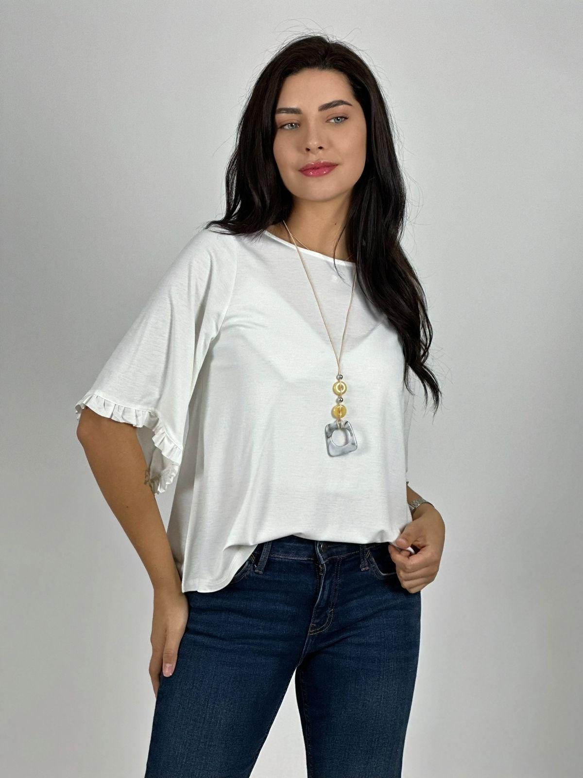 Blusa Viscosa Mangas Farolaos con Collar
