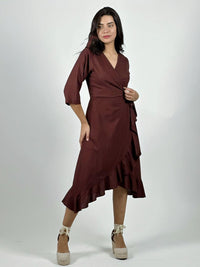 Vestido Lino Amarre Cruzado Con Vuelos