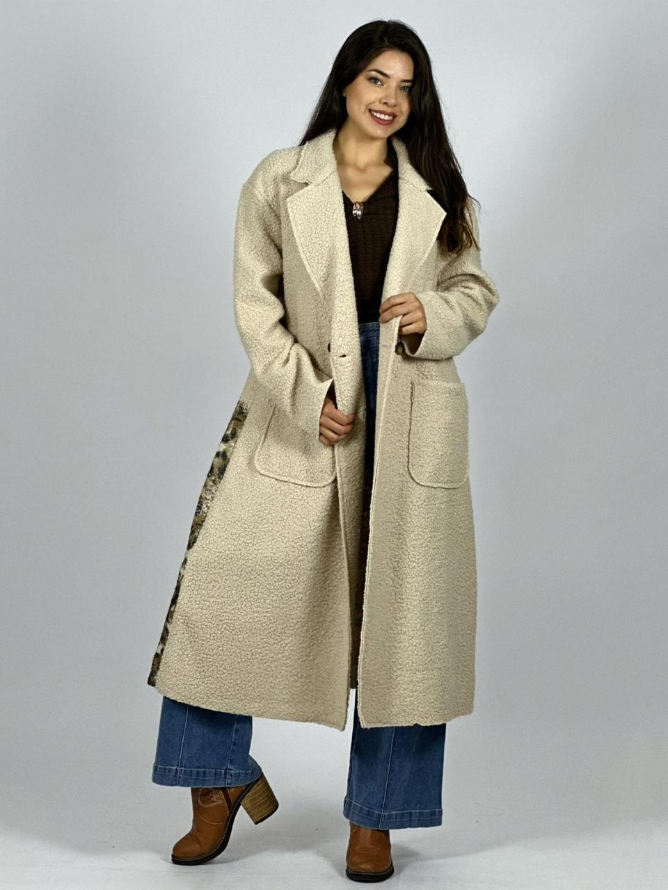 Abrigo Lana Italiano Largo Dorso Mickey Print