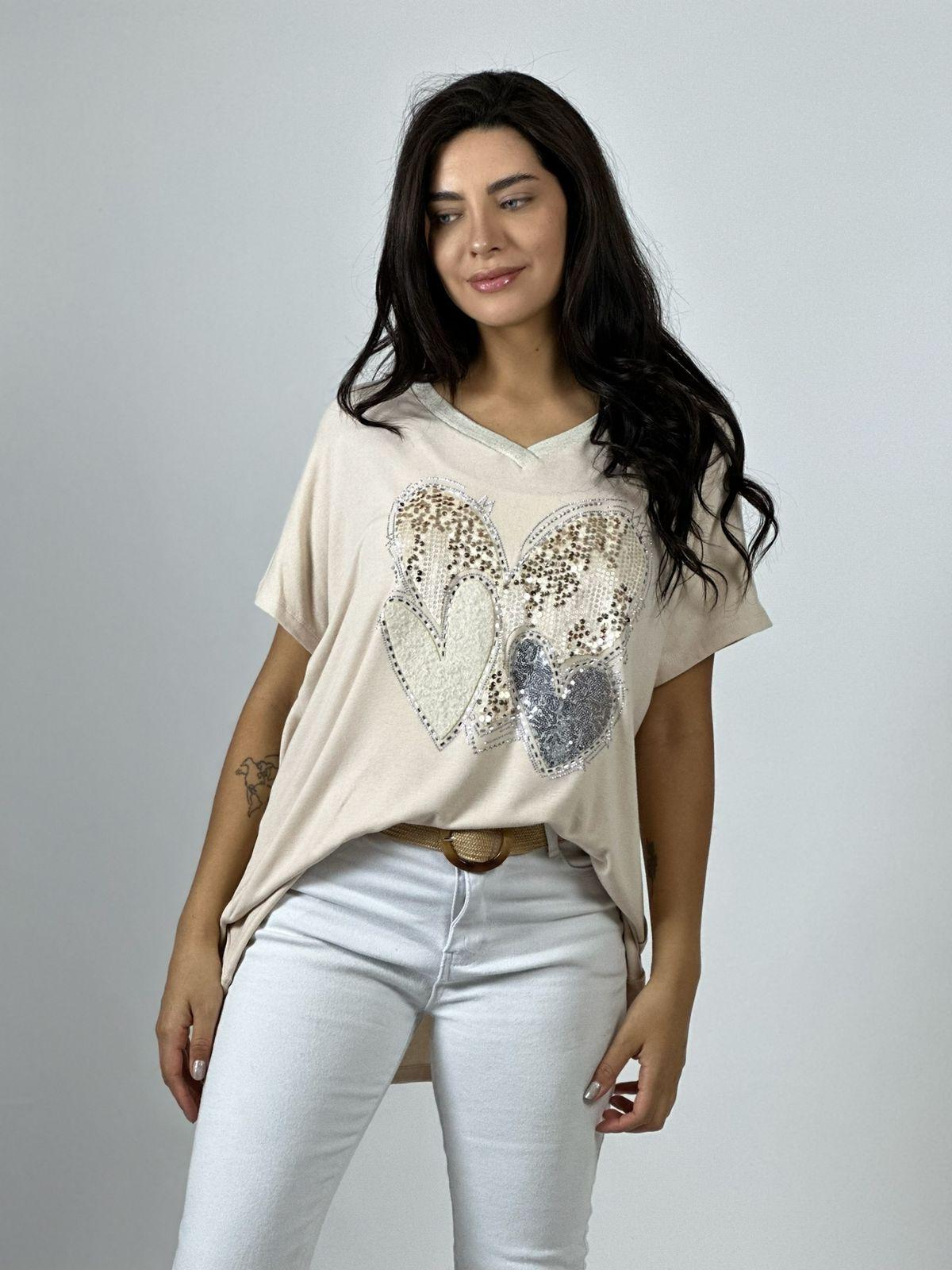 Polera Algodón Corazón Triple