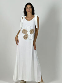 Vestido Lino Flor Brillos