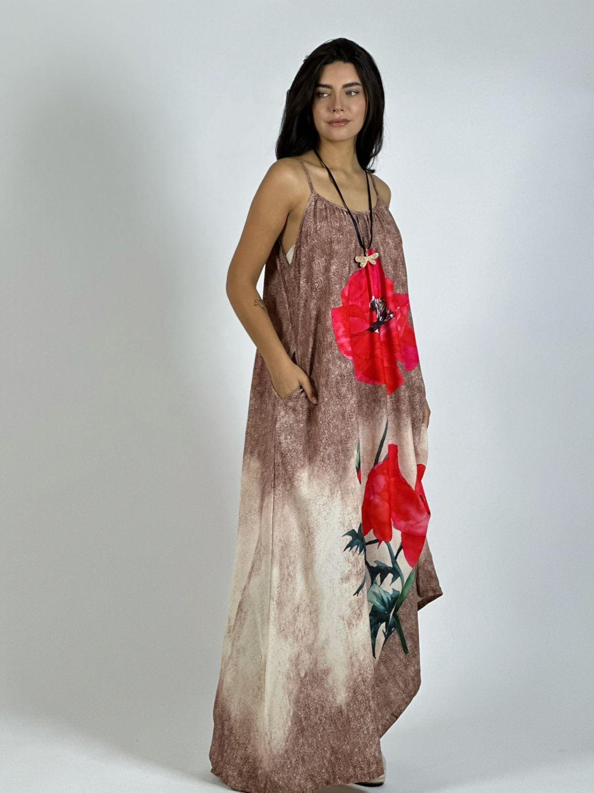 Vestido Mezclilla Delgada Con Flores Cayena