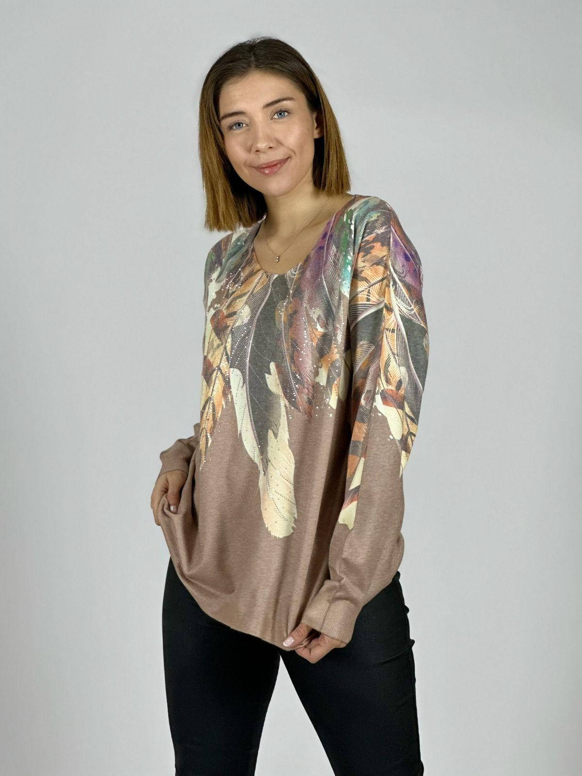 Sweater Hilo Estampado Diseño Plumas