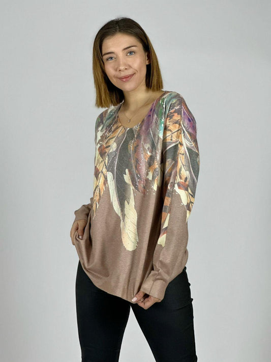Sweater Hilo Estampado Diseño Plumas