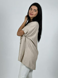 Polera Lino Corazón Brillos y Broderi