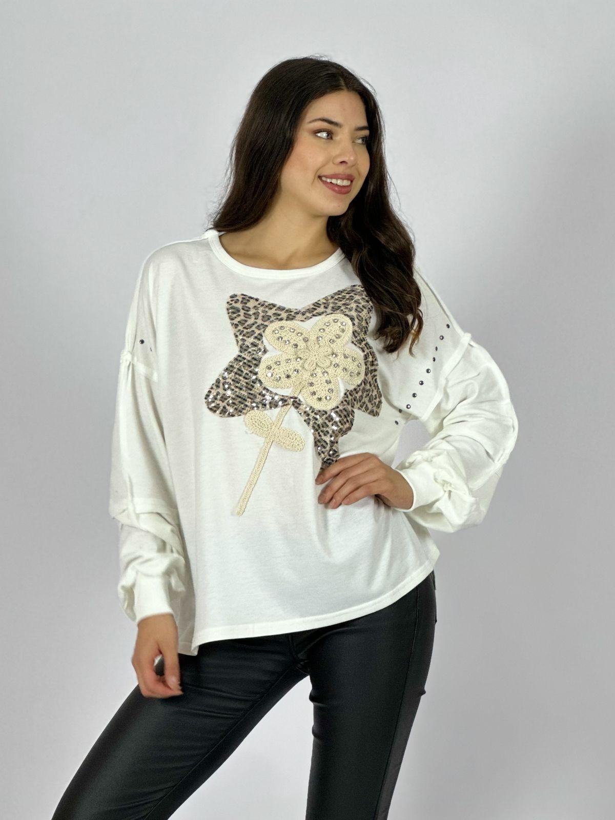 Polera Algodón Estrella Print Flor Tejida