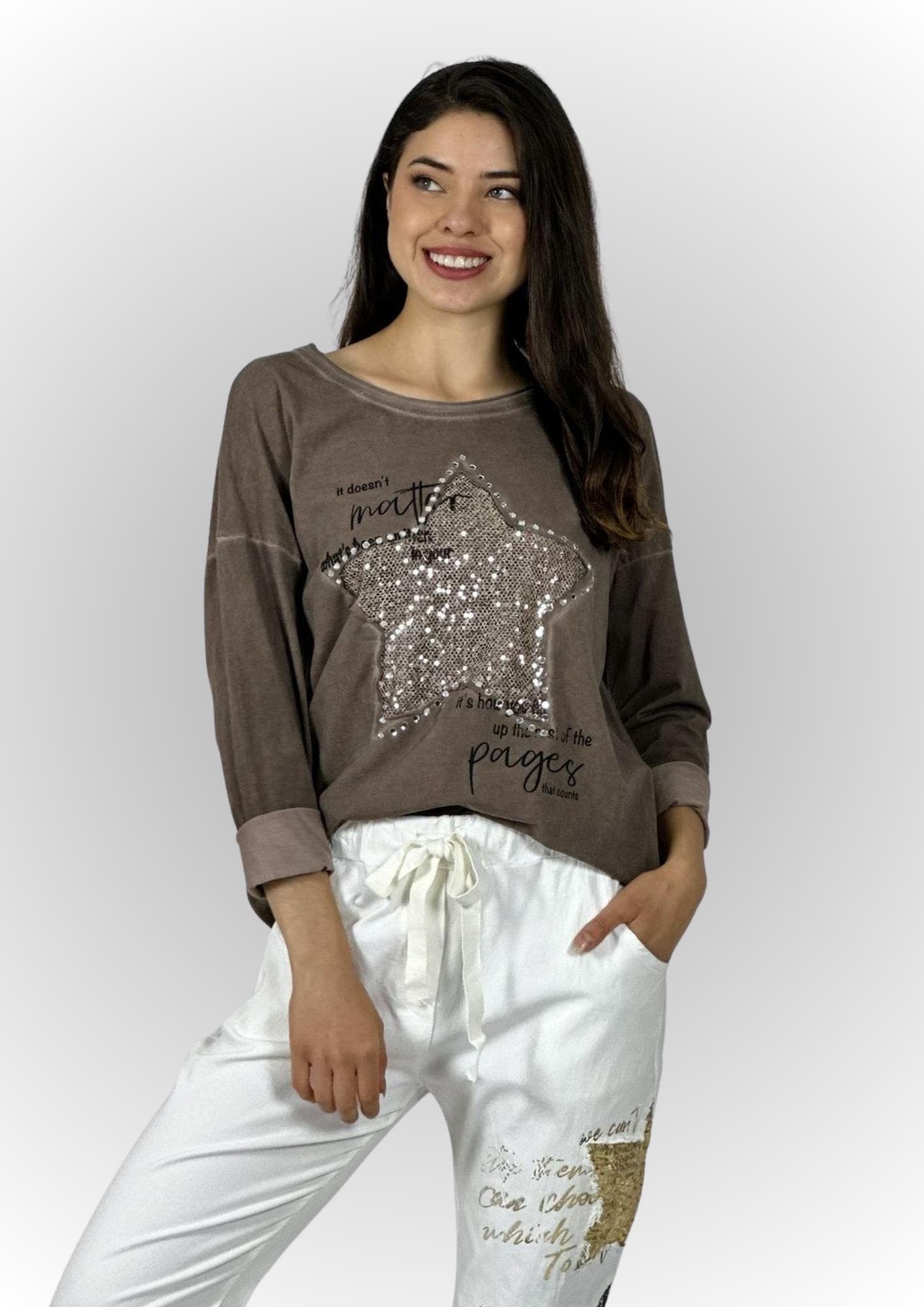 Polerón Algodón Letras Estrella Brillante