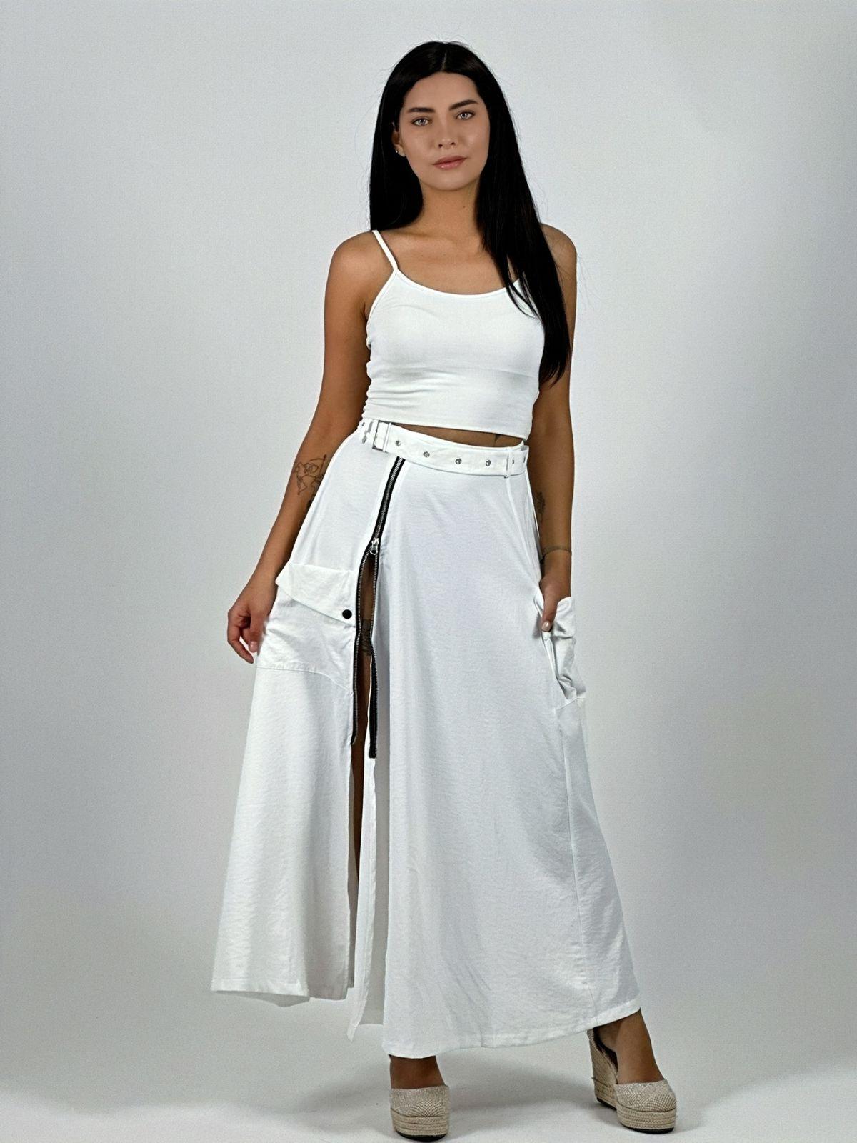 Falda Larga Con Cinturón y Cierre Abertura