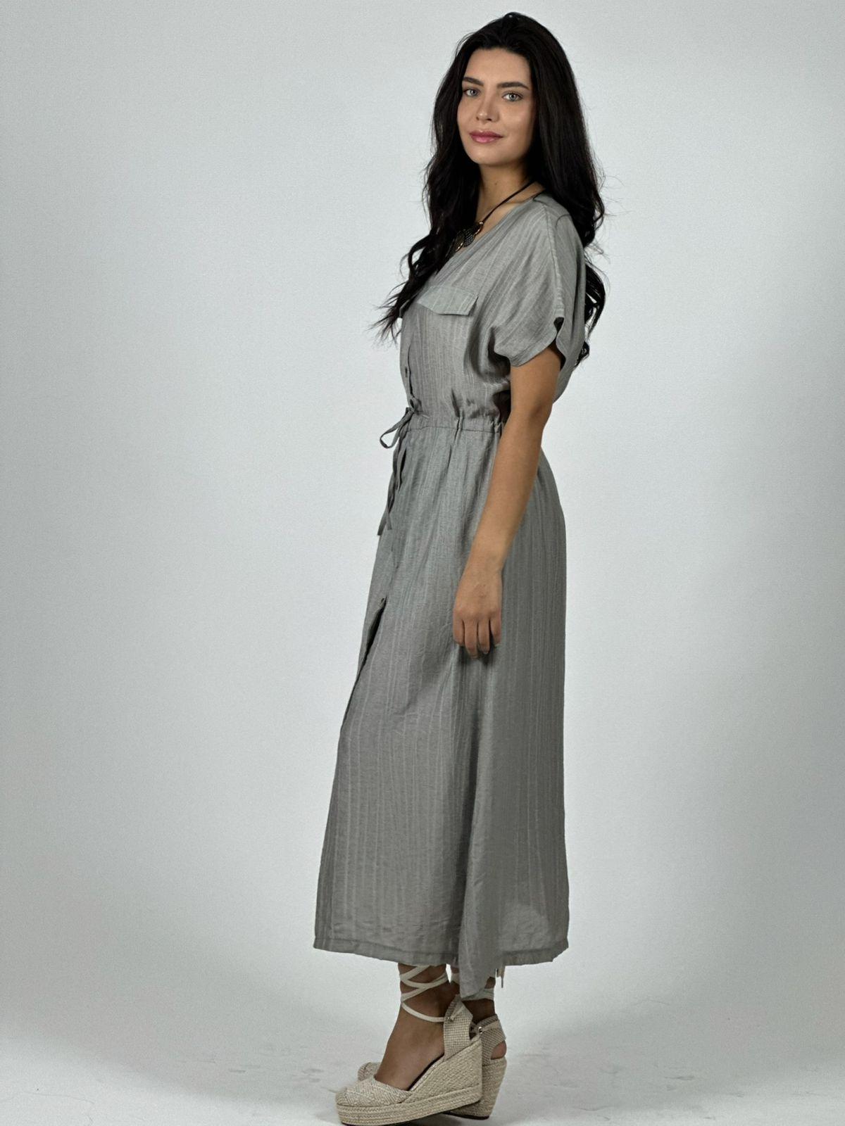 Vestido Abotonado Ajustado en la Cintura