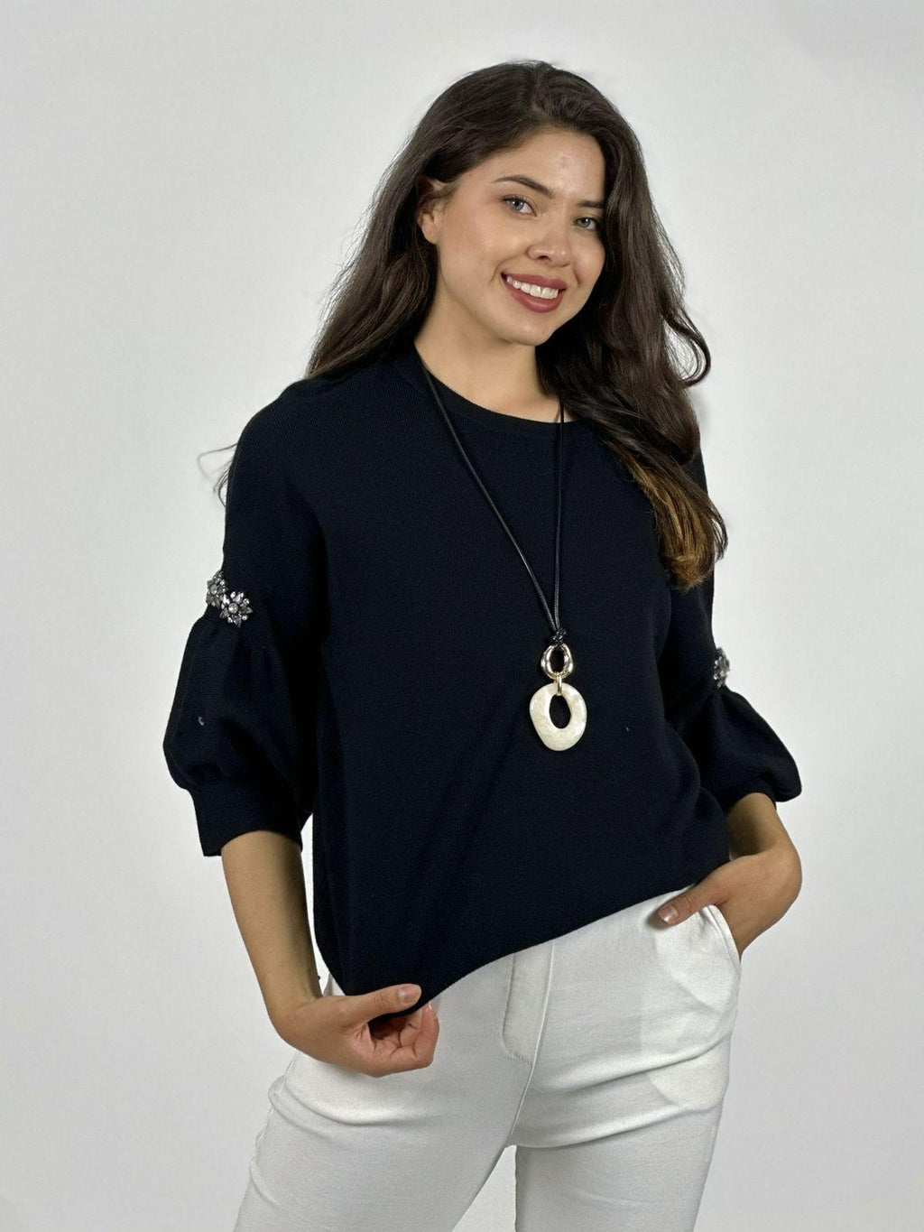 Sweater Spandex Mangas Recogidas Flor