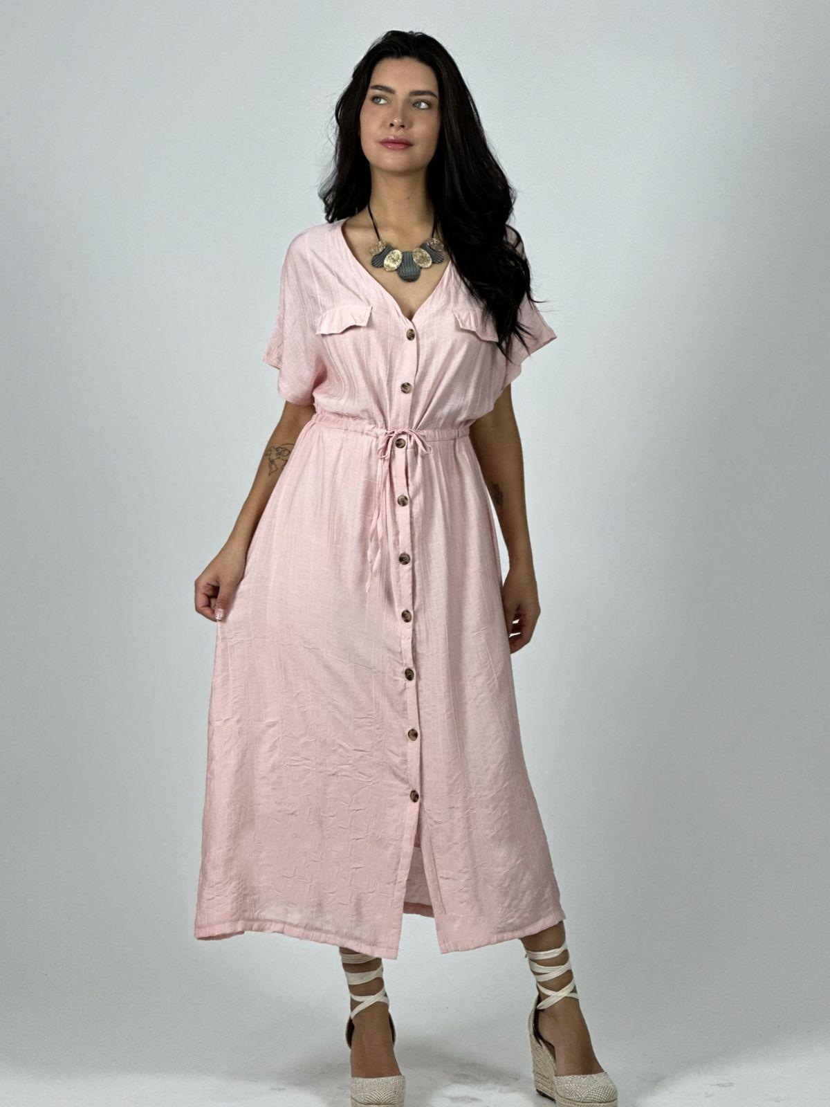 Vestido Abotonado Ajustado en la Cintura