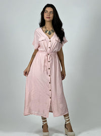 Vestido Abotonado Ajustado en la Cintura