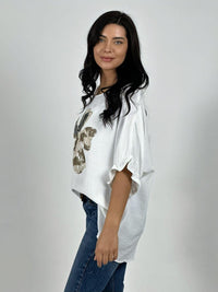 Polera Crepé Flor de Lentejuelas