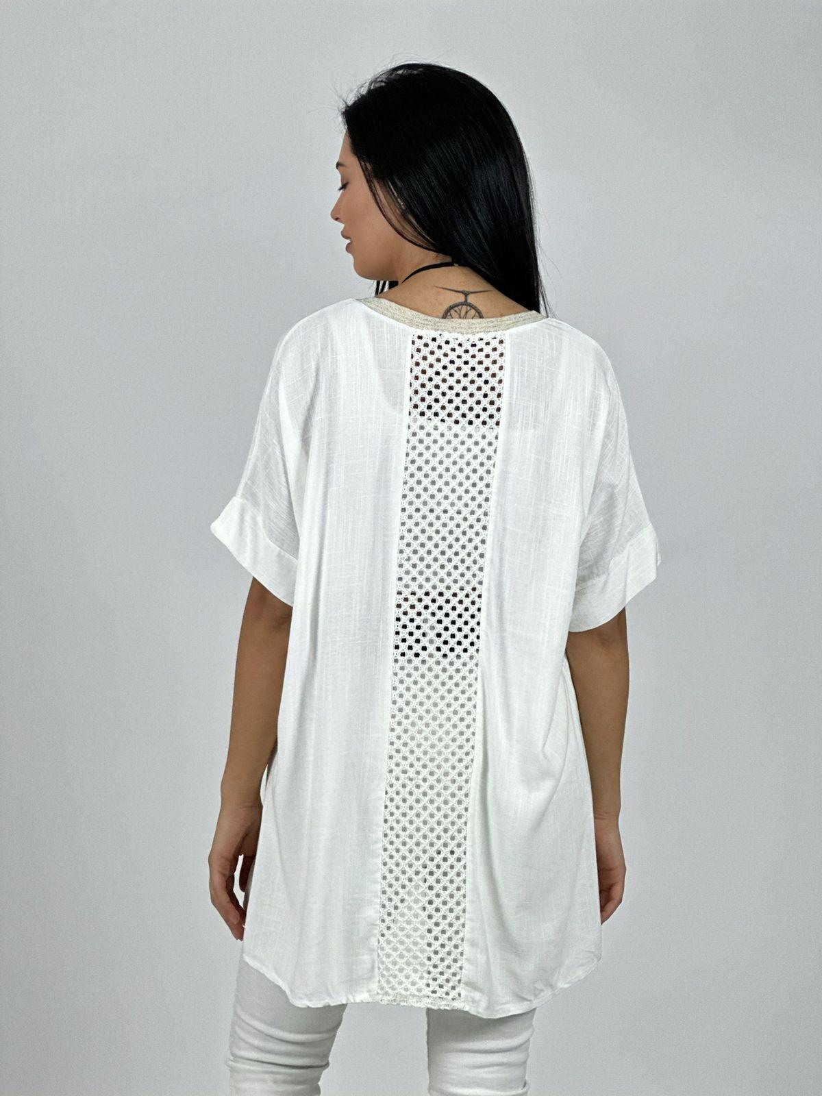 Polera Lino Corazón Brillos y Broderi