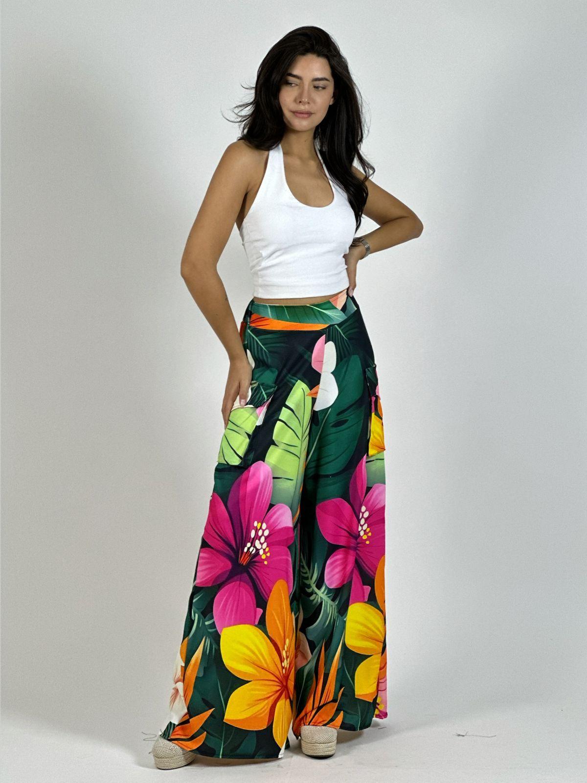 Palazzo Multifloral Bolsillos Cargo