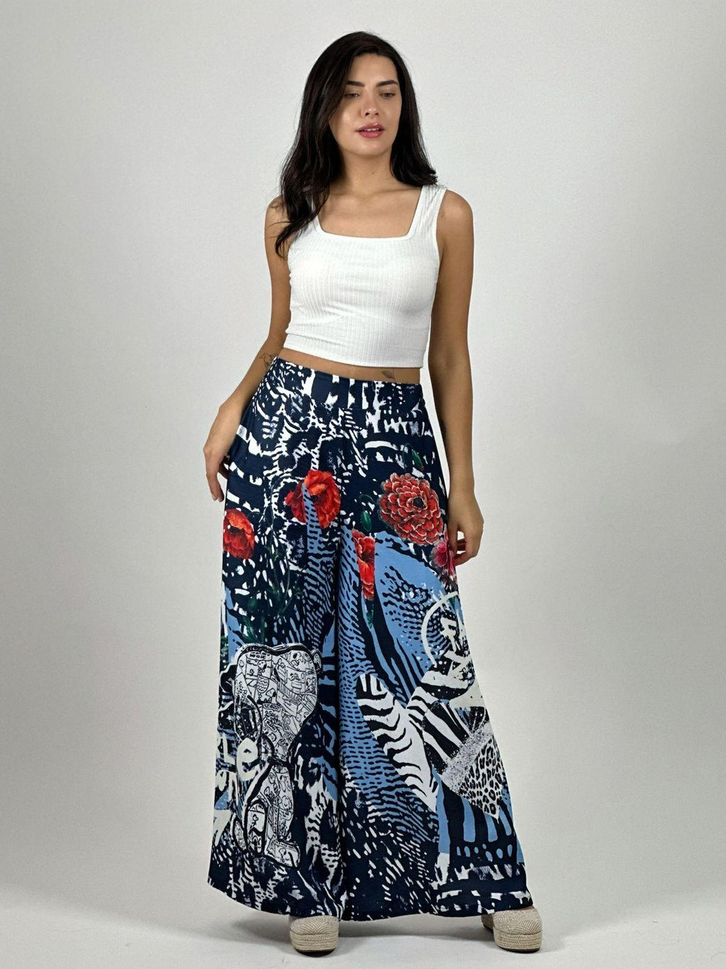 Palazzo Satín Estampado Snoopy y Rosas