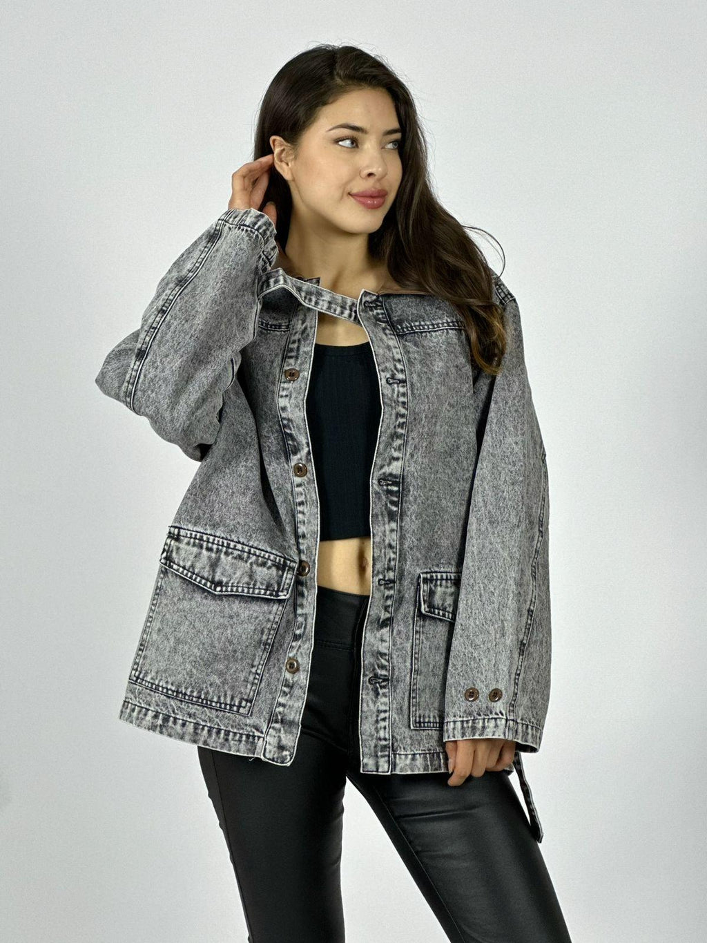 Chaqueta Mezclilla Cuello Cuerina