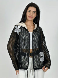 Polerón Hilo con Cierre Flores Brillantes