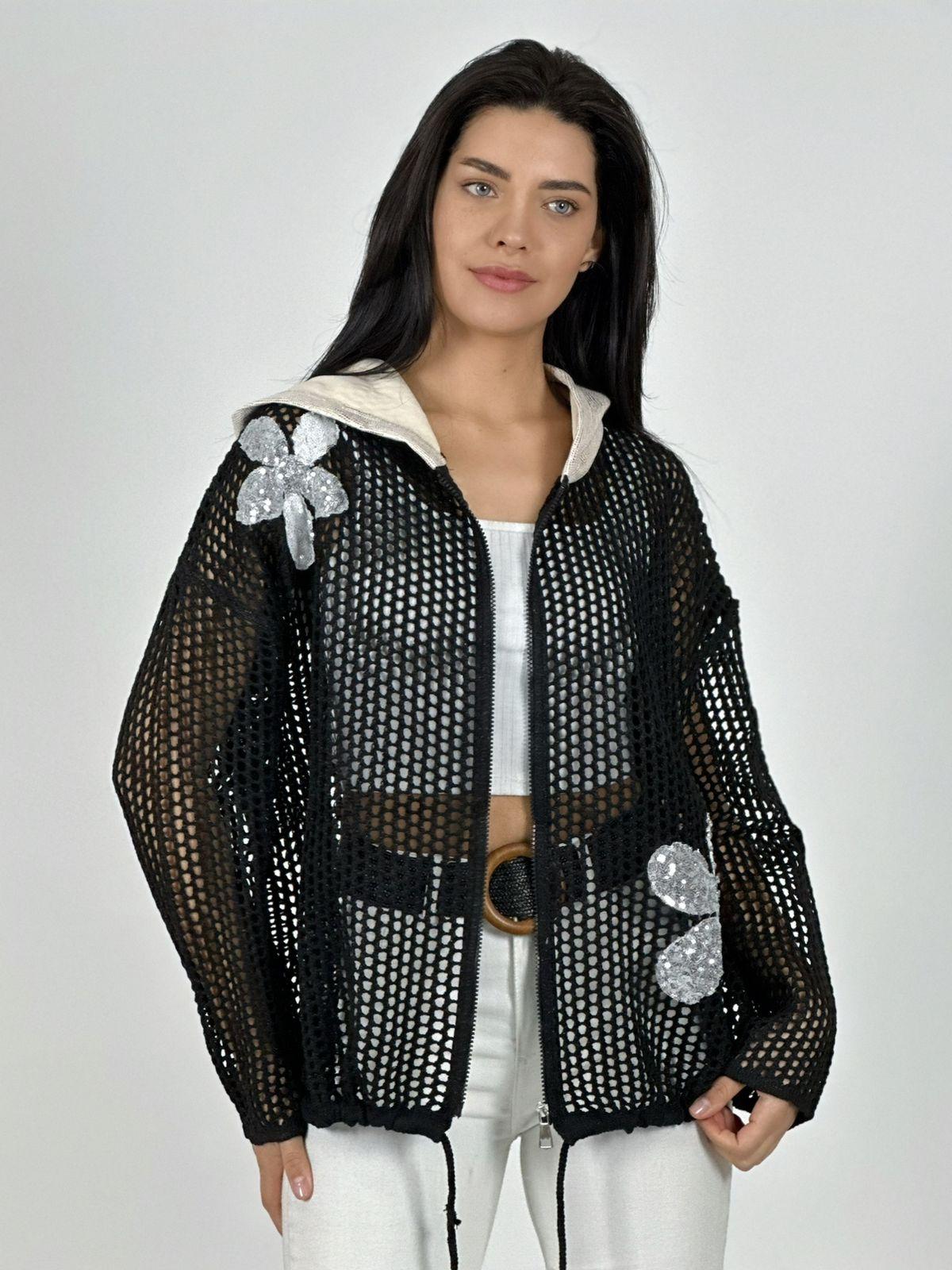 Polerón Hilo con Cierre Flores Brillantes