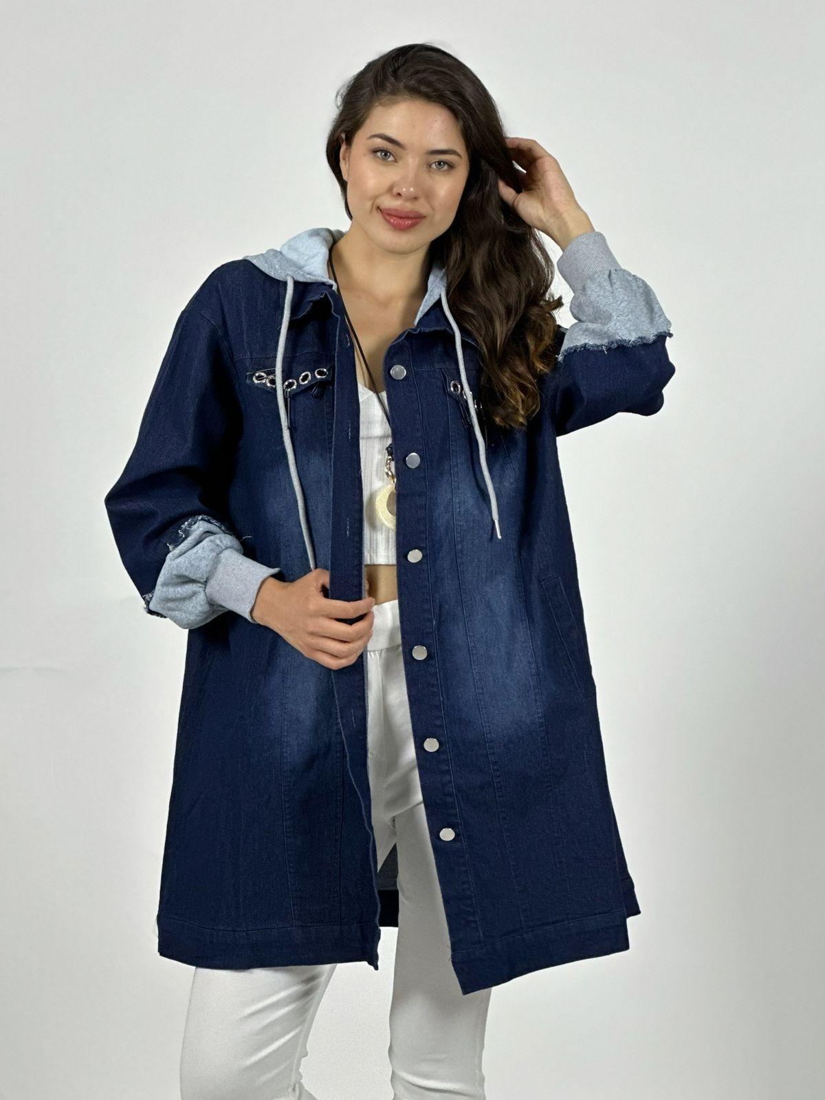 Chaqueta Mezclilla Larga Con Capucha