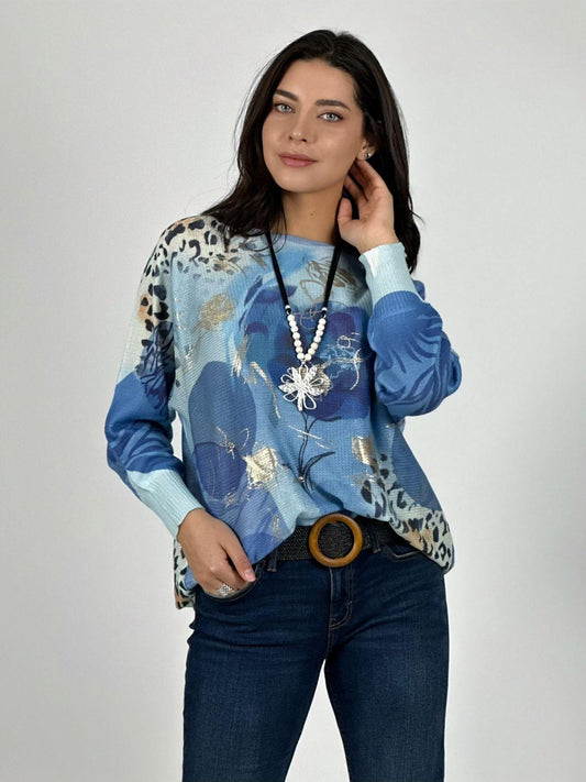 Sweater Tejido De Hilo Print con Flores