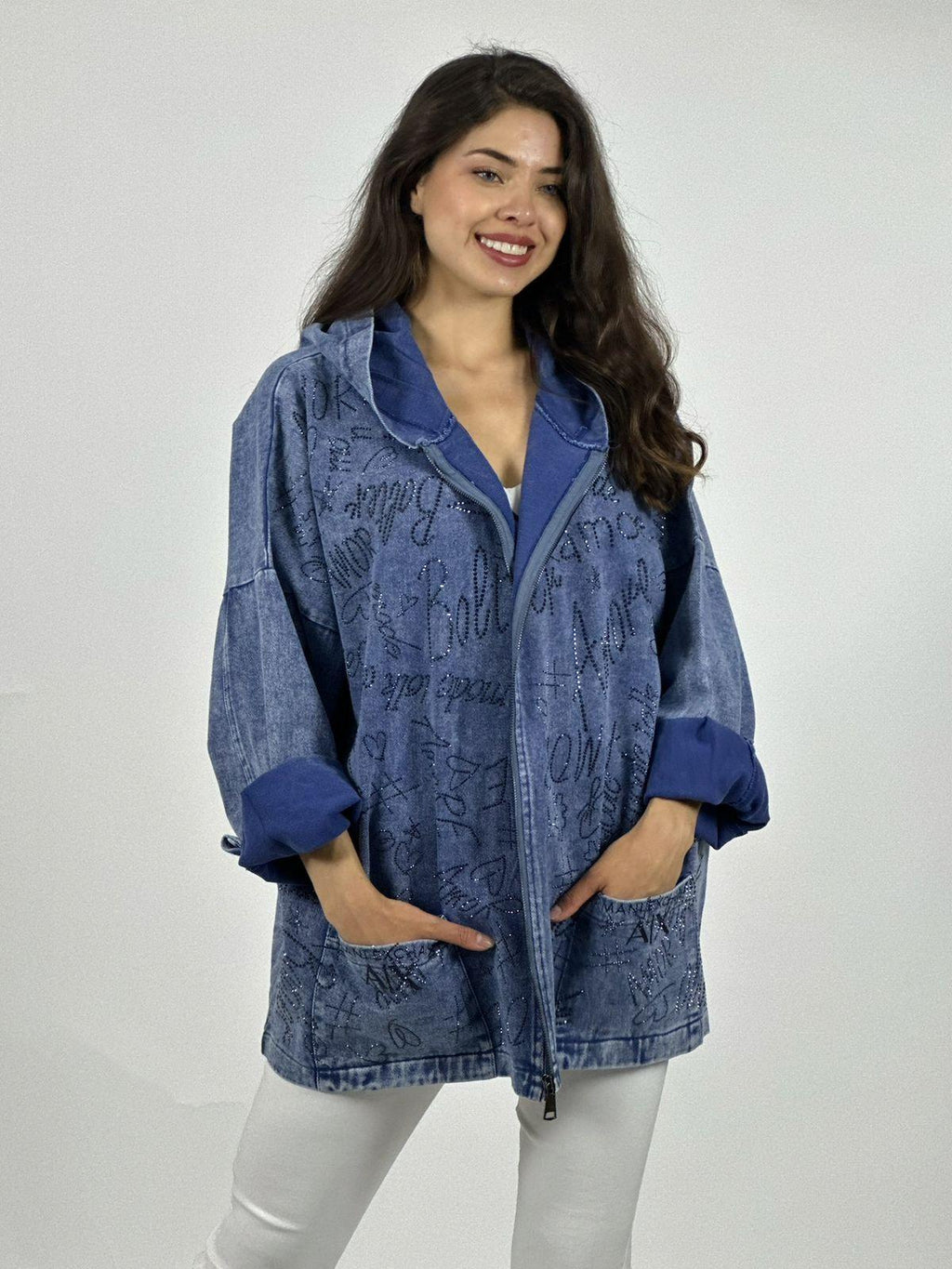 Chaqueta Mezclilla Letras Brillantes