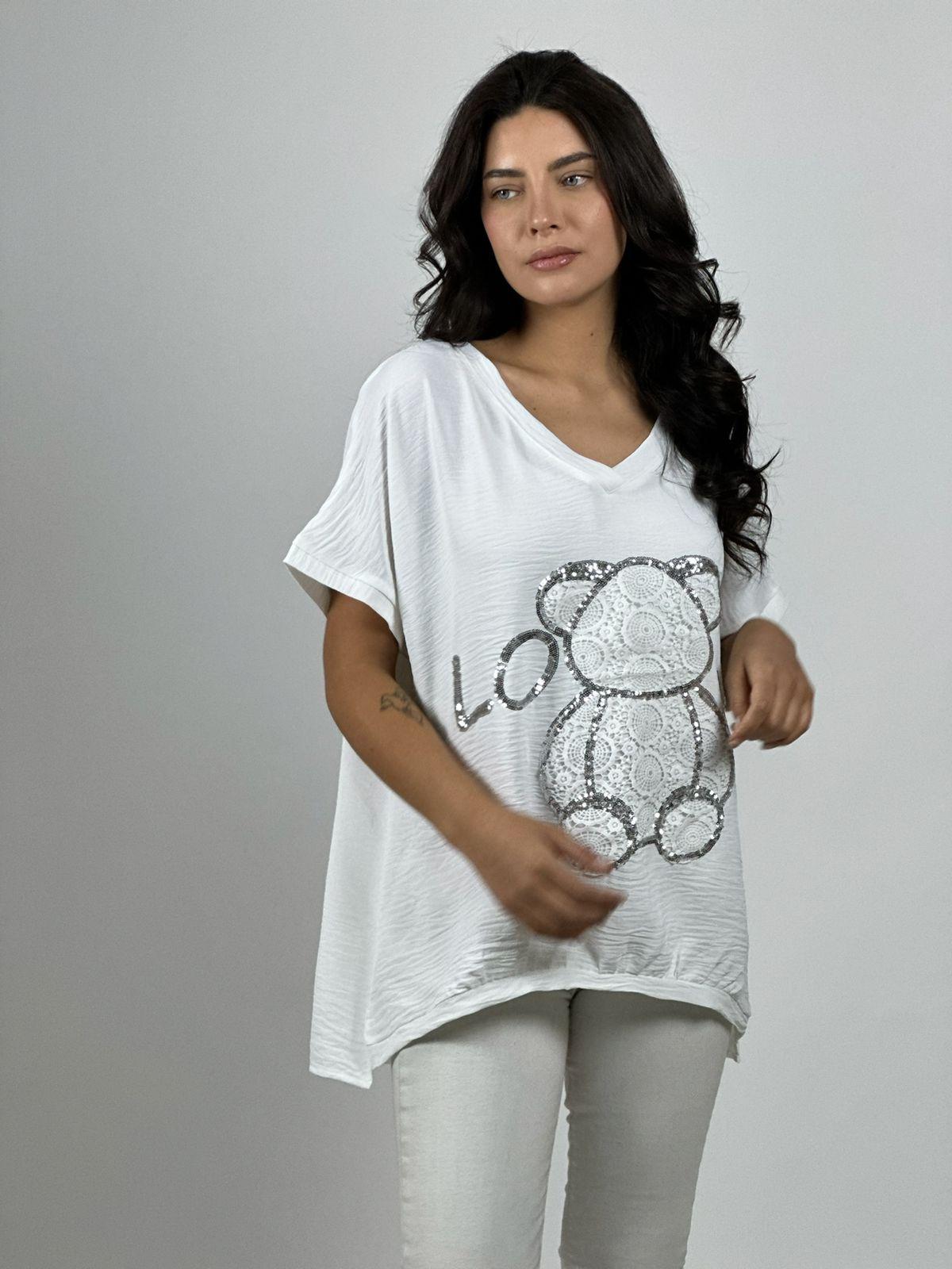 Polera Crepé Oso Brederi con Brillos