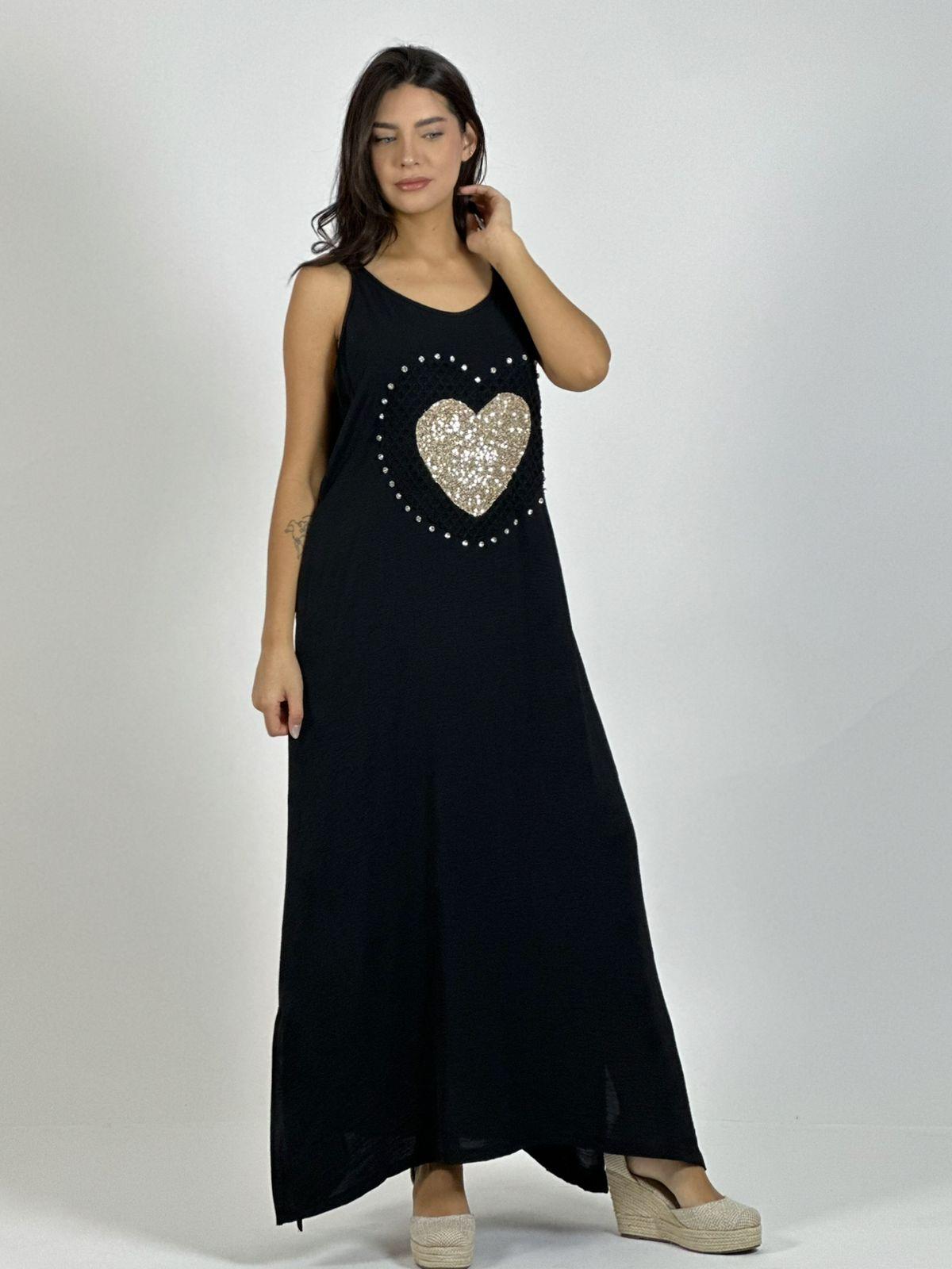 Vestido Lino Corazón Doble Tejido y Brillos