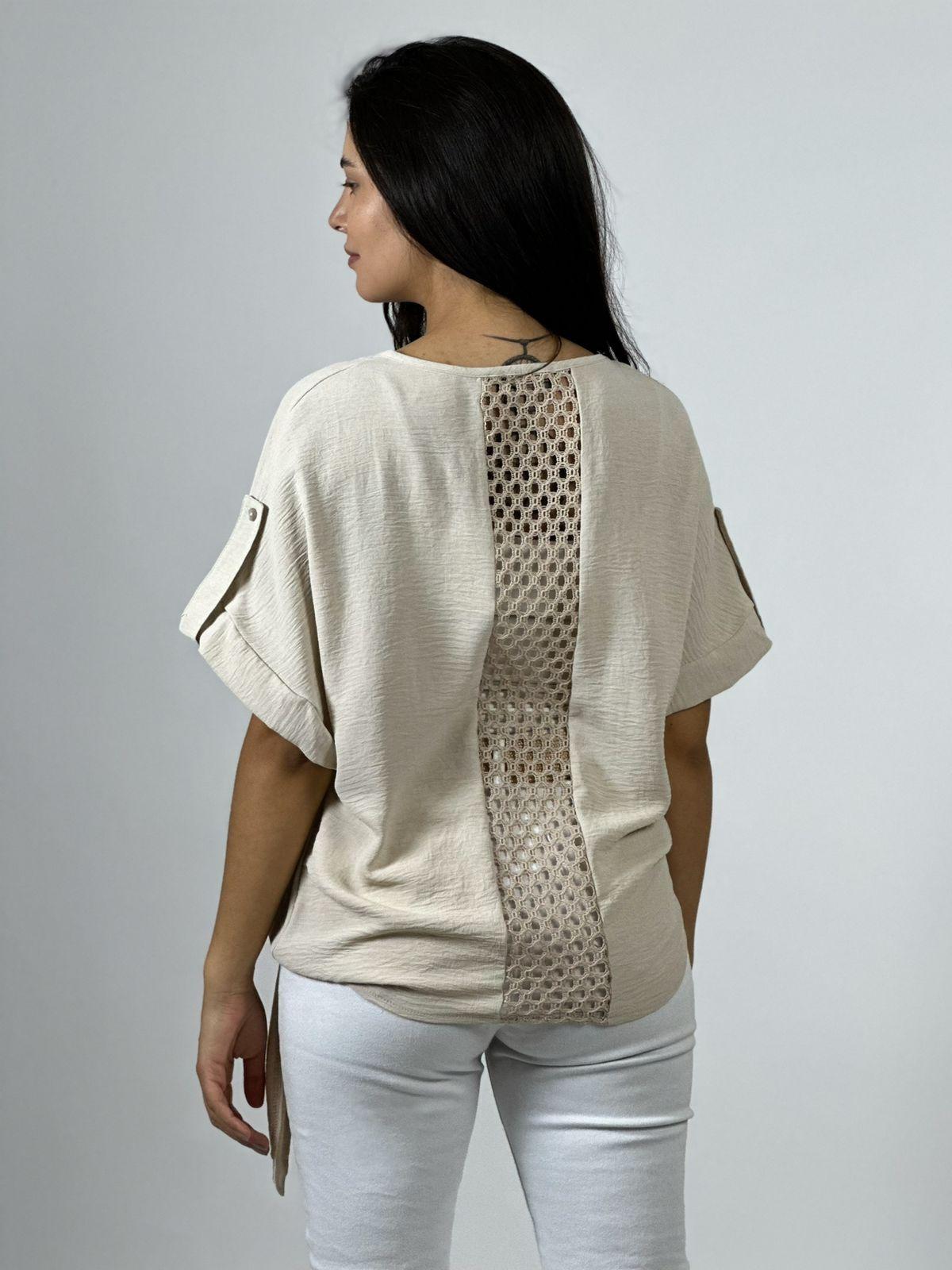 Polera Crepé Flor y Dorso Tejido