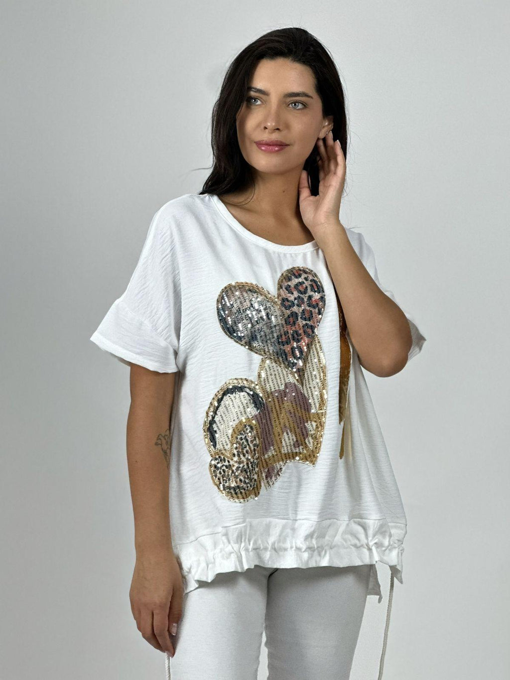 Polera Crepé 3 Corazones Print