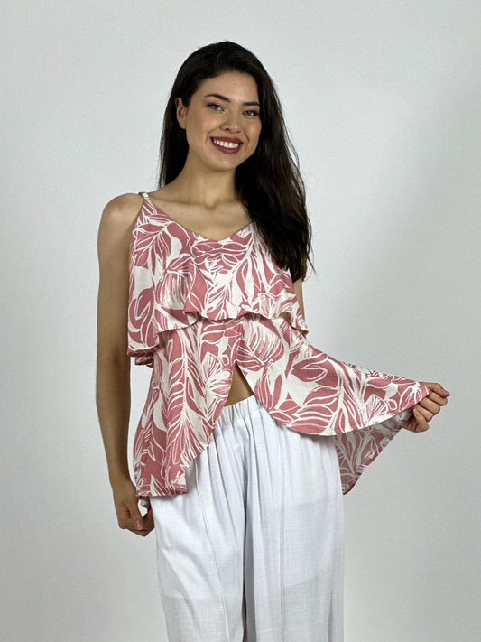 Blusa Con Vuelos Diseño Hojas