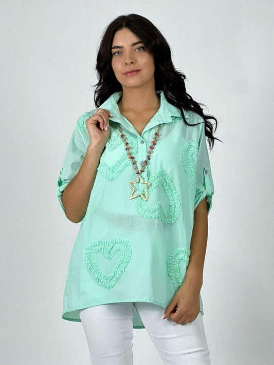 Blusa Viscosa Corazones Bordados