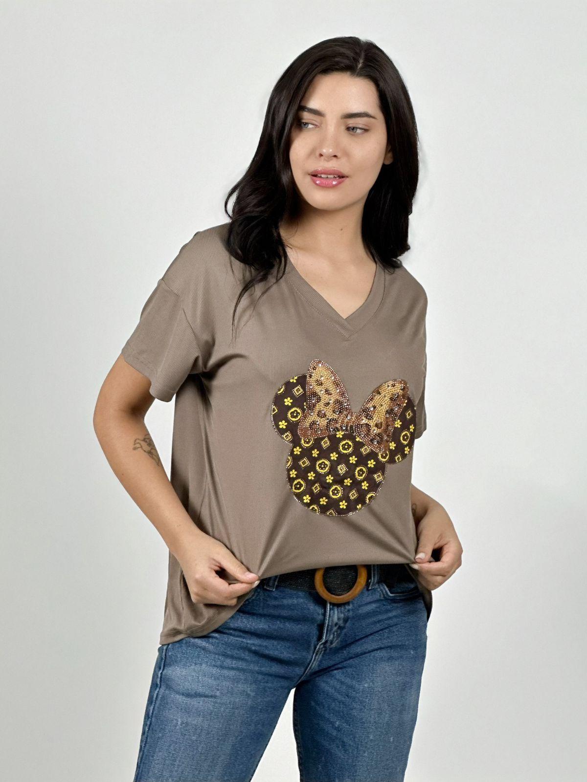 Polera Algodón Minnie Moño con Brillos