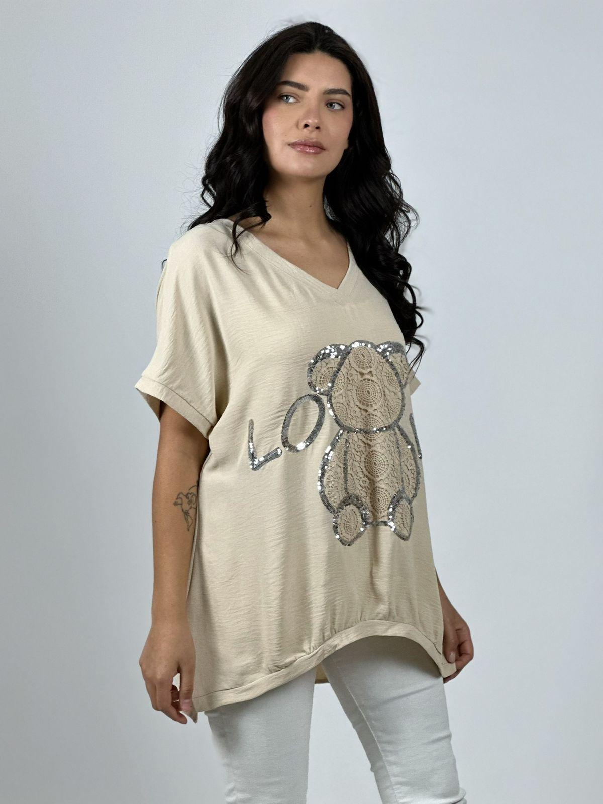 Polera Crepé Oso Brederi con Brillos