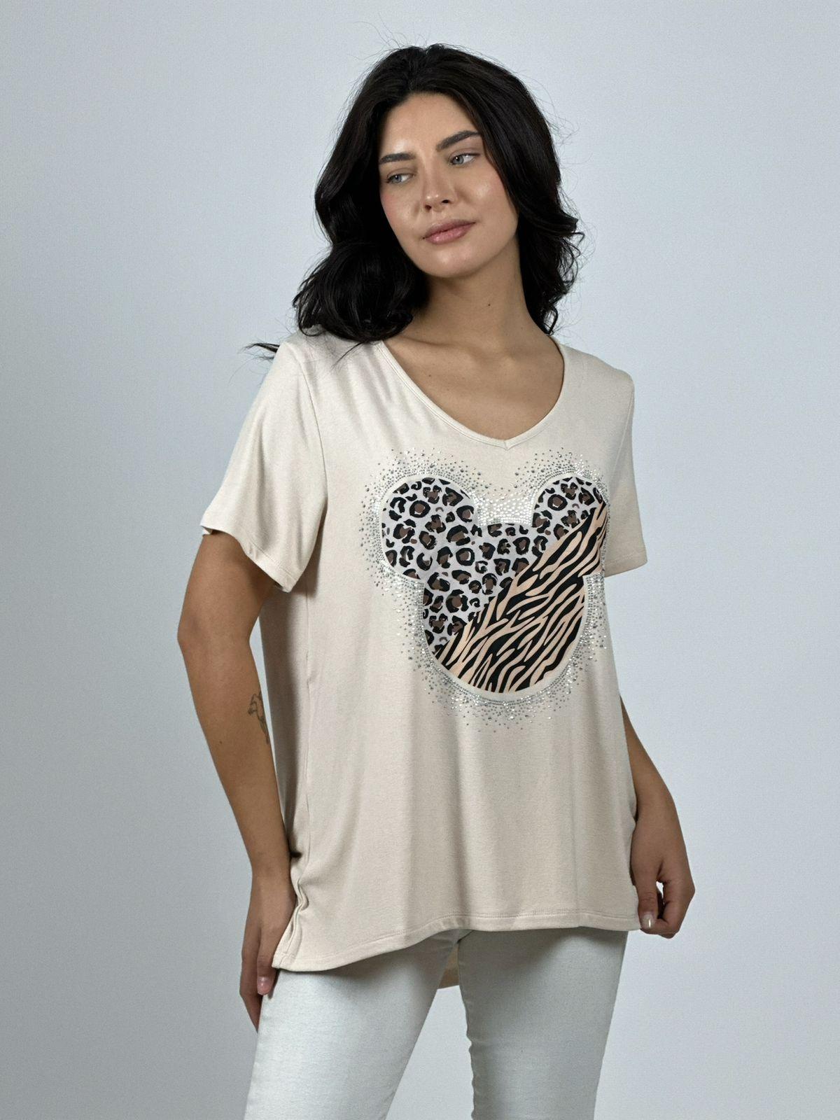 Polera Algodón Mickey Con Brillos