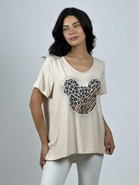 Polera Algodón Mickey Con Brillos