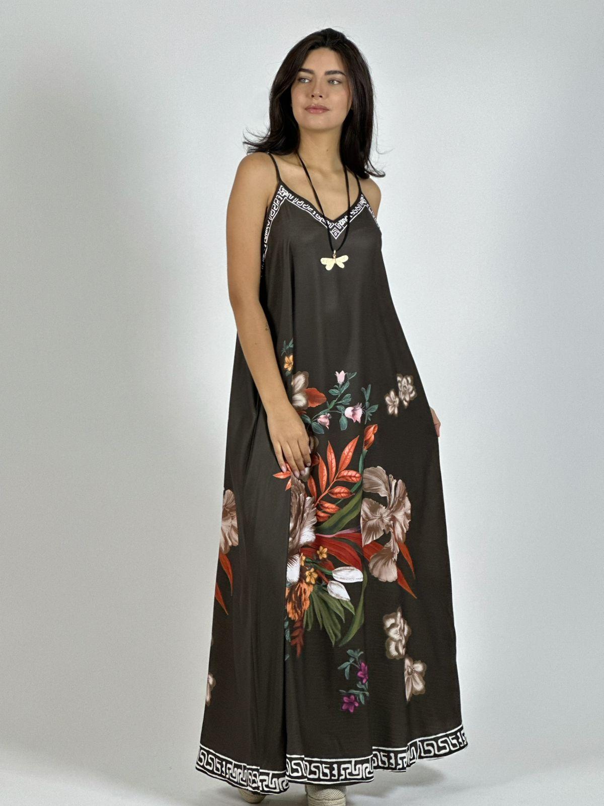 Vestido Satín Con Flores