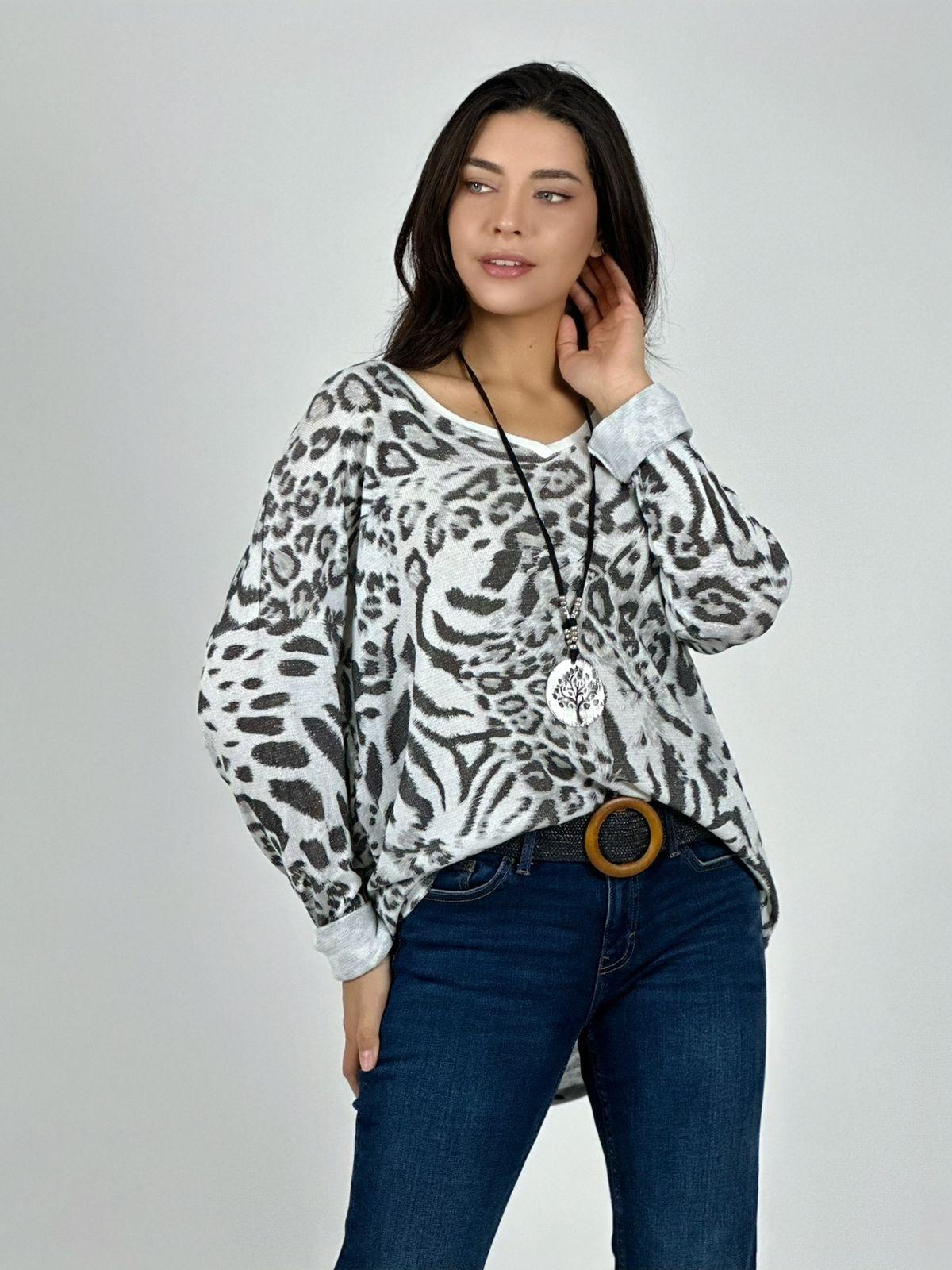 Polera Italiana Print Detalle Tejido En Espalda