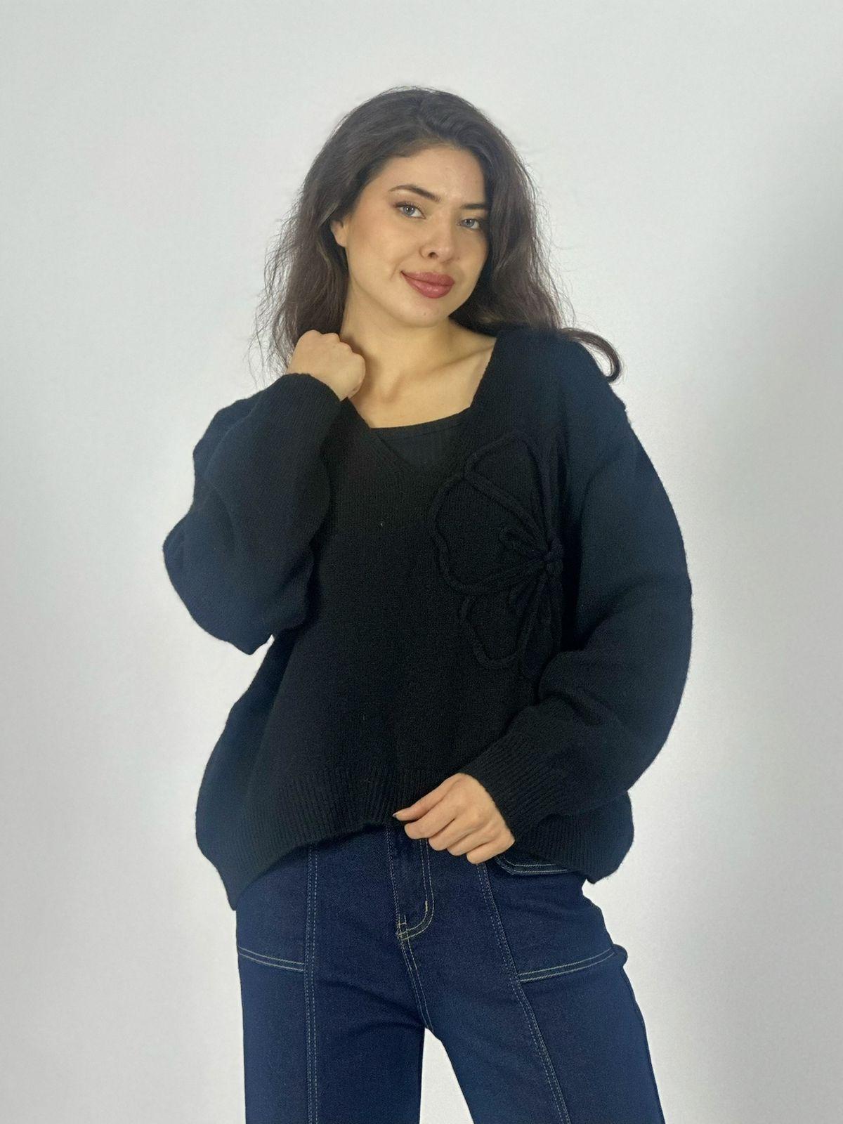 Sweater Lana Flor Bordada
