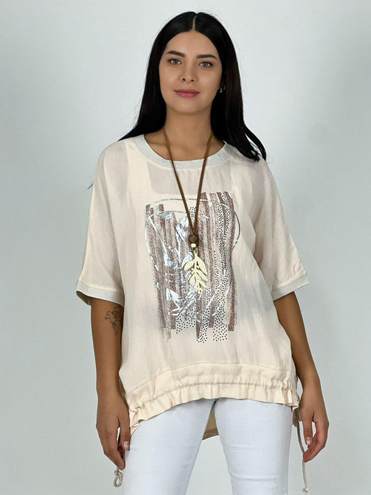 Polera Lino Estampado Print Flor Brillante