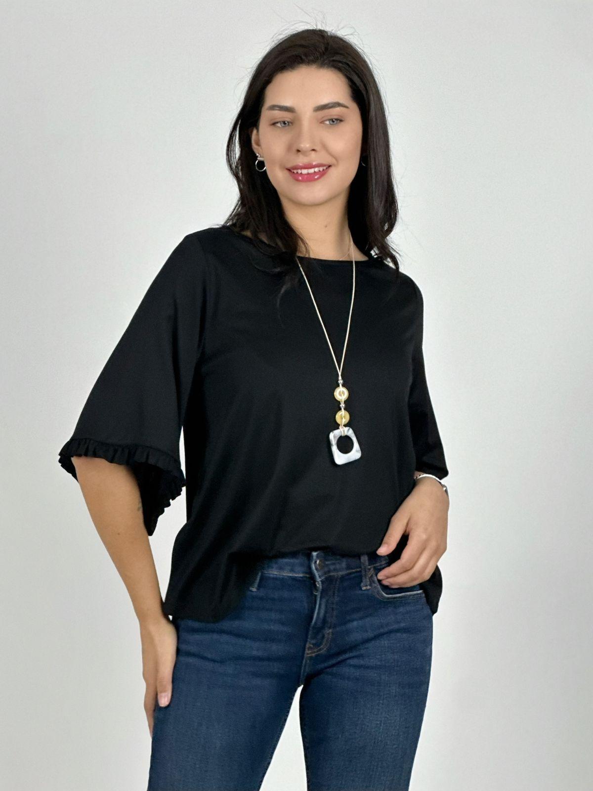 Blusa Viscosa Mangas Farolaos con Collar