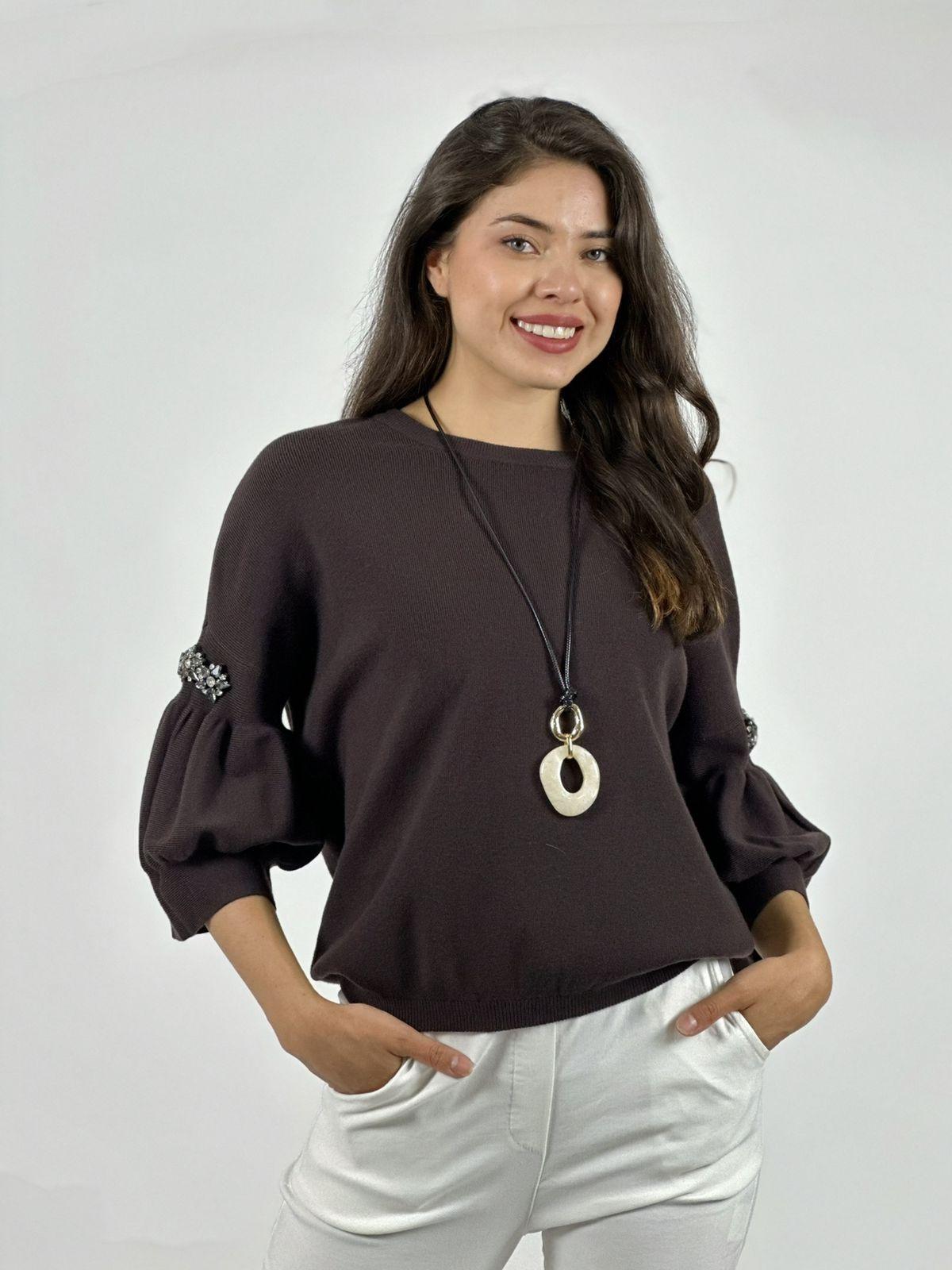 Sweater Spandex Mangas Recogidas Flor